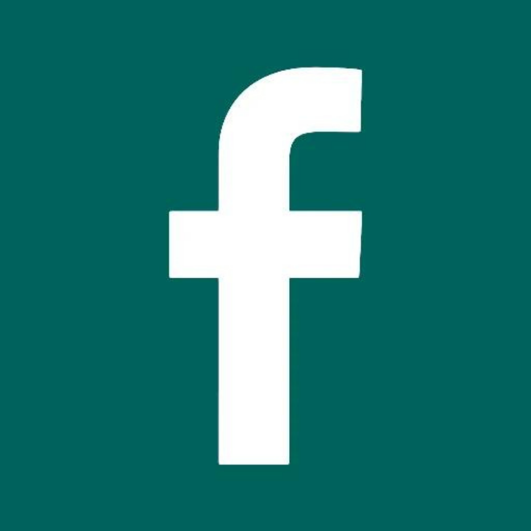 The facebook logo - a stylize lowercase f - appears in white against a dark green background