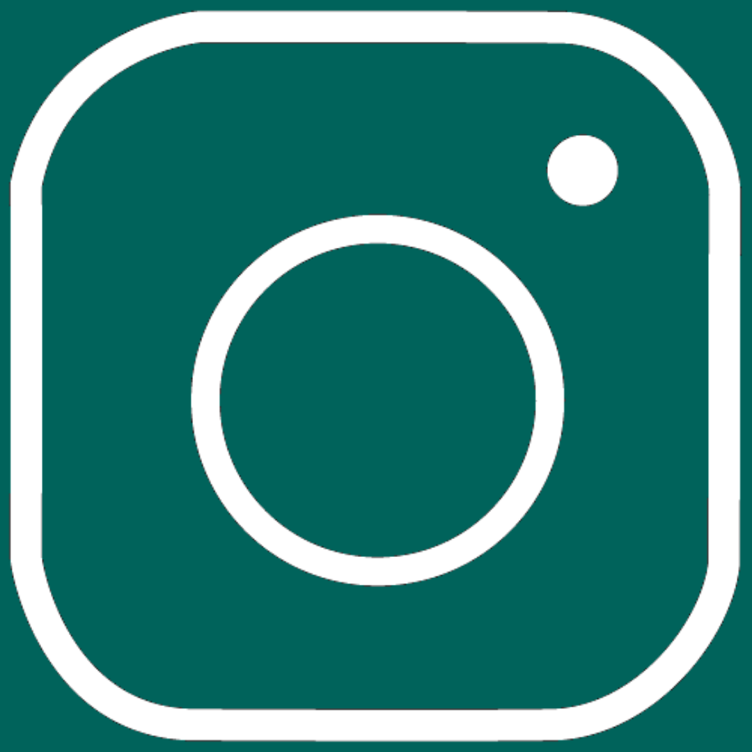 The instagram logo - a stylized camera viewed from the front - appears in white against a dark green background